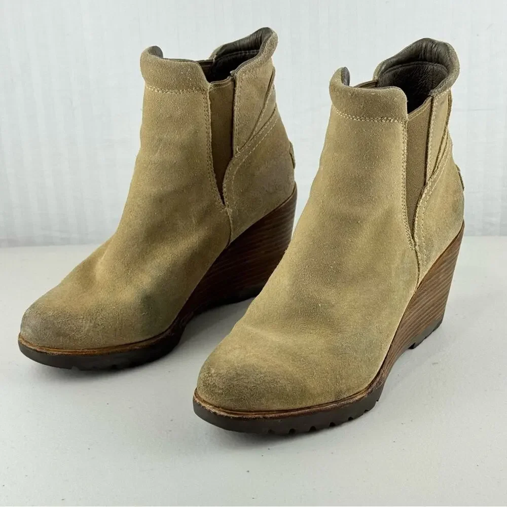 Sorel After Hours Chelsea Boot Tan Suede Wedge Ankle Boots Women’s Size 7 EUR 38